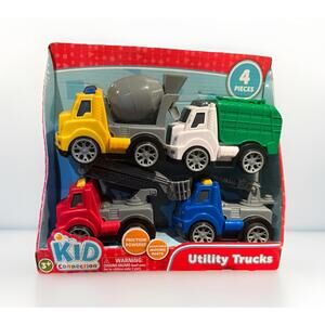 Kid Connection Utility Trucks Friction Powered Adjustable Moving Parts Set of 4